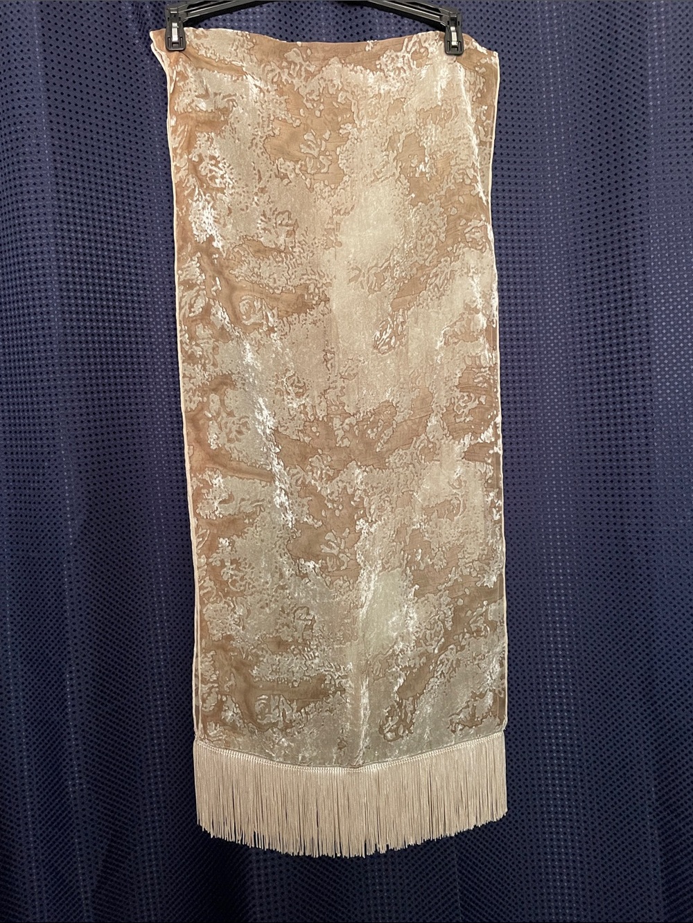 Source Unknown Beige and Cream Velvet Fringe Scarf Wrap
